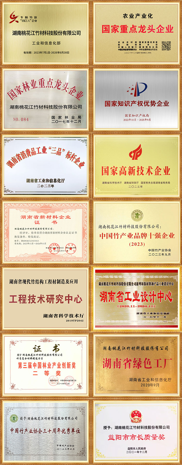 桃花江竹材部分荣誉